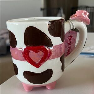 NEW Cow Print Mug with Pink Heart cowgirl hat